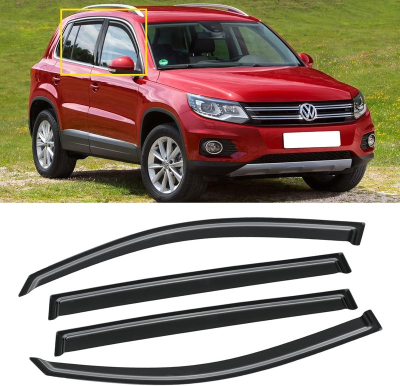 CMVT Auto Window Visor for Volkswagen VW Tiguan 2009-2017, Out-Channel Rain Guards Shields Vent Deflector Shade Wind Dark Smoke for 09-17 Tiguan, Tape-On Outside-Mount, 4PCS - Image 1